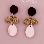 Brittany Earrings - Chocolate Brown + Honey Glitter + Baby Pink Mirror