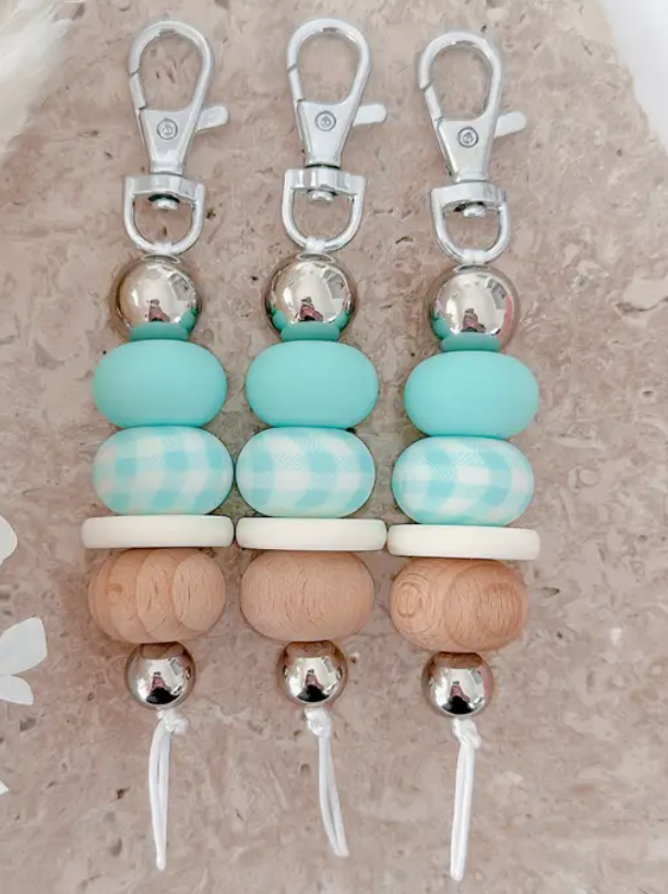 Gingham Girl Keychain Aqua