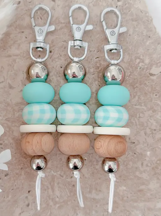 Gingham Girl Keychain Aqua