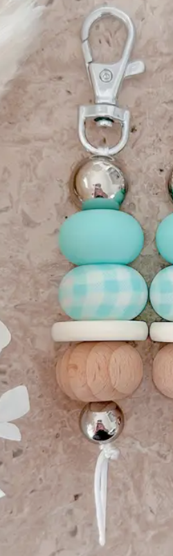Gingham Girl Keychain Aqua