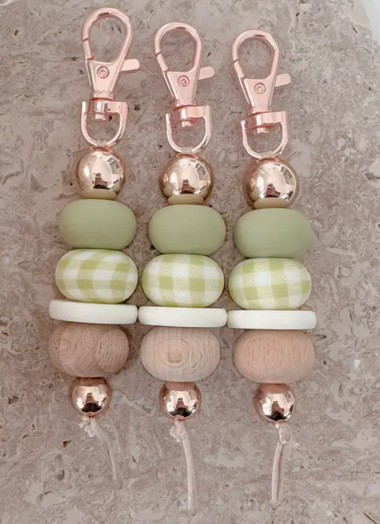 Gingham Girl Keychain Sage