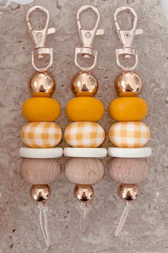 Gingham Girl Keychain Mustard