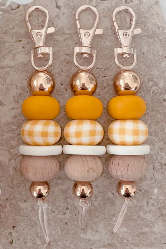 Gingham Girl Keychain Mustard