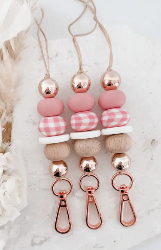 Gingham Girl Lanyard - Blush