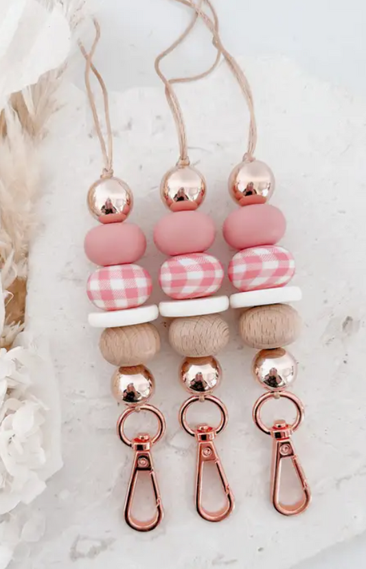 Gingham Girl Lanyard - Blush