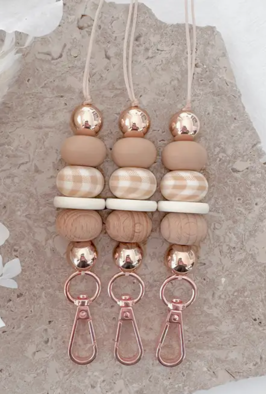 Gingham Girl Lanyard - Oatmeal