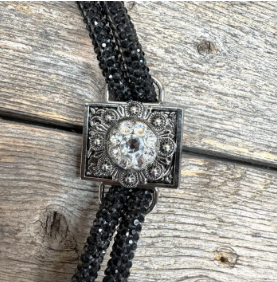 Black Rhinestone Bolo Tie with Crystal Slide