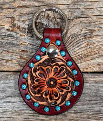 Floral Turquoise Studded Leather Key Chain