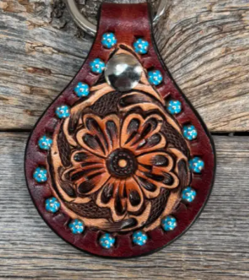 Floral Turquoise Studded Leather Key Chain