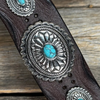 Antique Silver and Turquoise Leather Bracelet