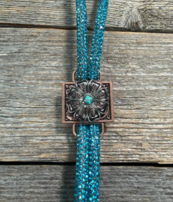Aqua Rhinestone Bolo Tie with Western Slide
