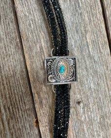 Black Rhinestone Bolo Tie with Turquoise Slide