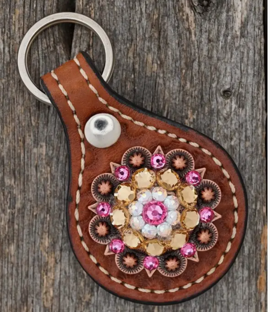 Medium Oil Key Chain with Pink European Crystal Concho