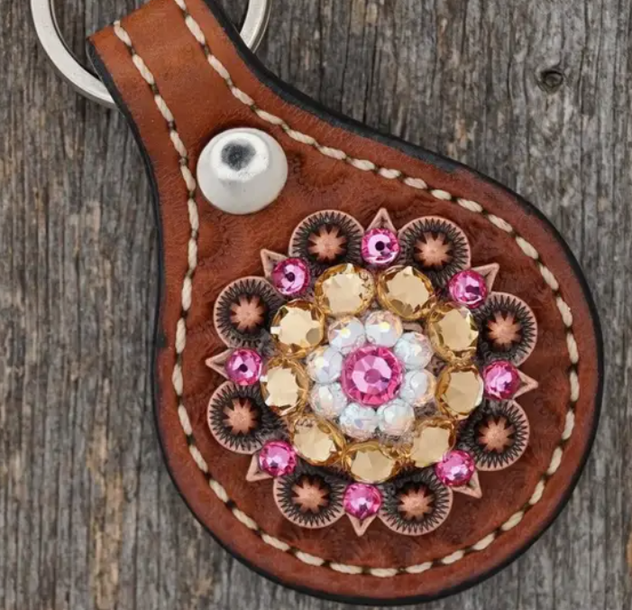 Medium Oil Key Chain with Pink European Crystal Concho