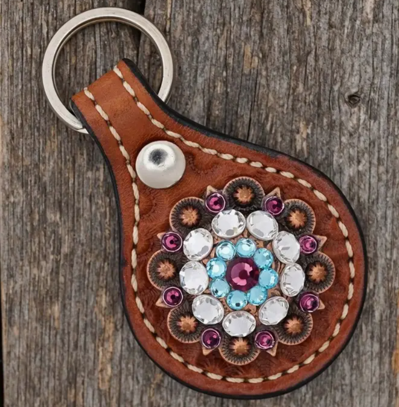 Medium Oil Key Chain with Purple European Crystal Concho