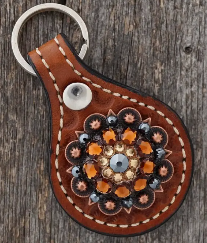 Medium Oil Key Chain with Jet European Crystal Concho