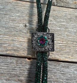 Emerald Rhinestone Bolo Tie with Crystal Slide