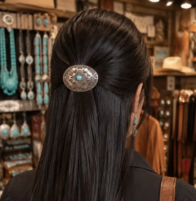 Western Turquoise Concho Style Hair Barrette