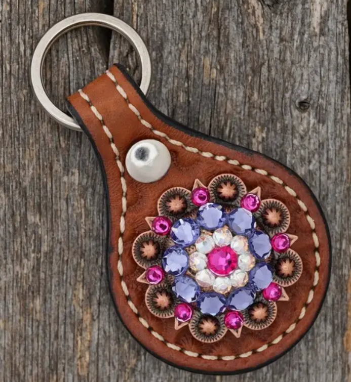 Medium Oil Key Chain with Fuchsia European Crystal Concho
