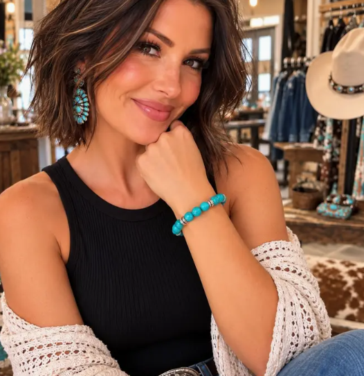 Beaded Fashion Turquoise and Silver Tone Bracelet
