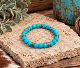 Beaded Fashion Turquoise and Silver Tone Bracelet