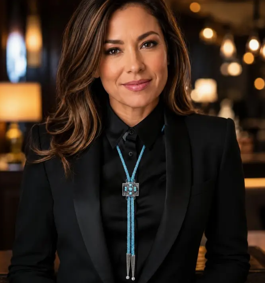 Aqua Rhinestone Bolo Tie with Western Slide