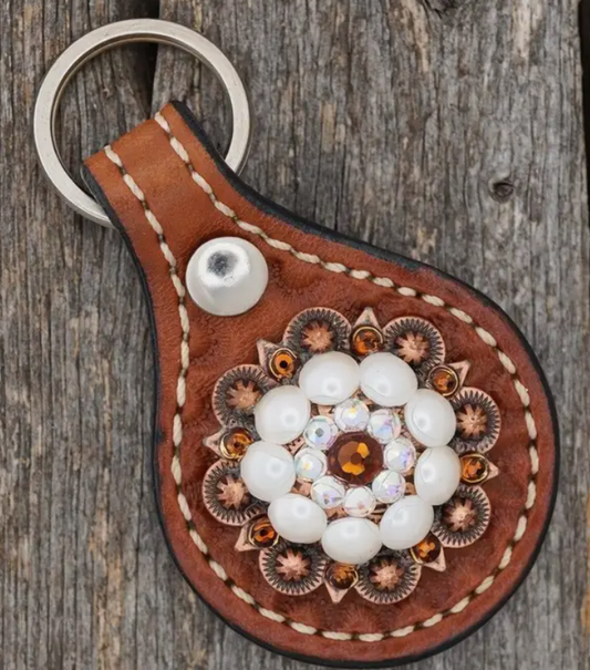 Medium Oil Key Chain with Pearl European Crystal Concho