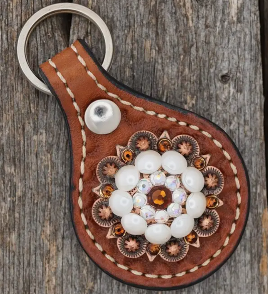 Medium Oil Key Chain with Pearl European Crystal Concho
