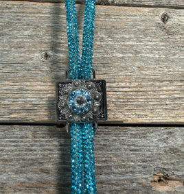 Aqua Rhinestone Bolo Tie with Crystal Slide