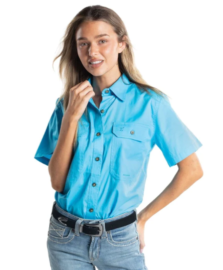 Just Country Ladies Maggie S/S Full Button Workshirt - Sky - 50504SKY