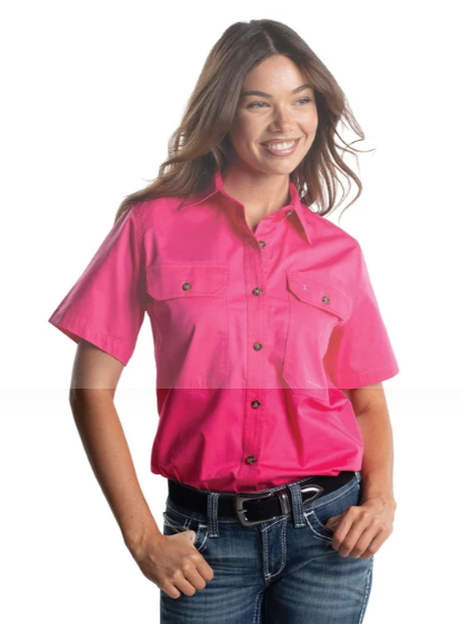 Just Country Ladies Maggie S/S Full Button Workshirt - Hot Pink - 50504HPK