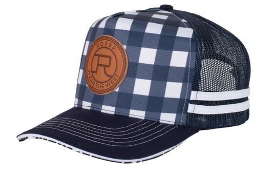 Roper Trucker Cap Mini Plaid - Navy/White - RC2510