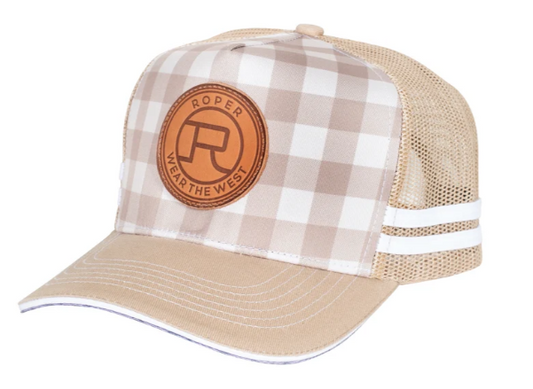 Roper Trucker Cap Mini Plaid - Fawn/Stone - RC2401