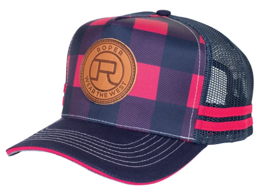 Roper Trucker Cap Plaid - Raspberry/Navy - RC2404