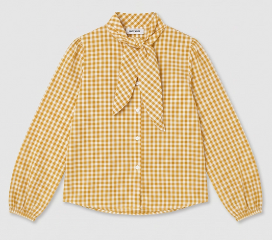 Ladies Cotton Shirt with Button-Down Collar - Mustard