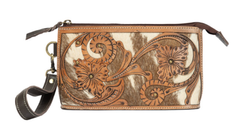 The Design Edge Tooling Leather Cowhide Boot Stitch Clutch - AC48 Brown