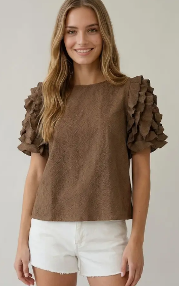 Ladies Diamont Textured Ruffle Puff Sleeve Top - 46027T (Copy)