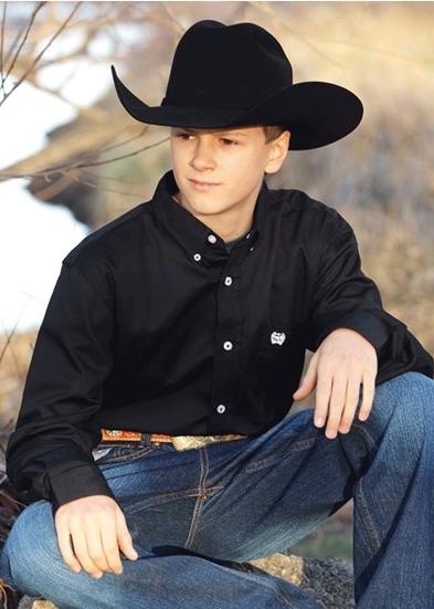 Cinch Boys Youth Solid Black L/S Shirt - MTW7060027