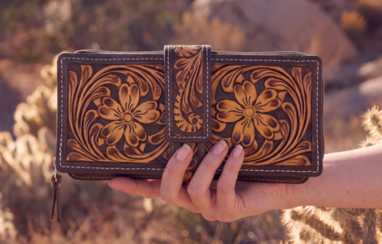 The Design Edge Carpa Two Tone Hand Tooled Leather Zippered Wallet