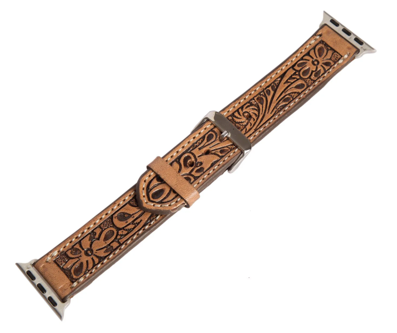 The Design Edge Tooling Leather Apple Watch Strap - Brown Leather - WS100 - Watch Size 38/40/41mm