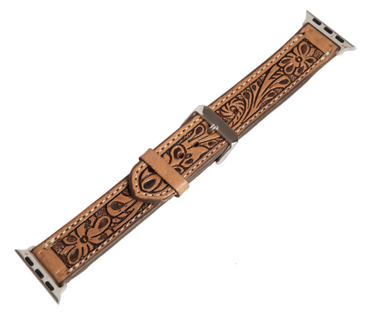 The Design Edge Tooling Leather Apple Watch Strap - Brown Leather - WS100 - Watch Size 38/40/41mm