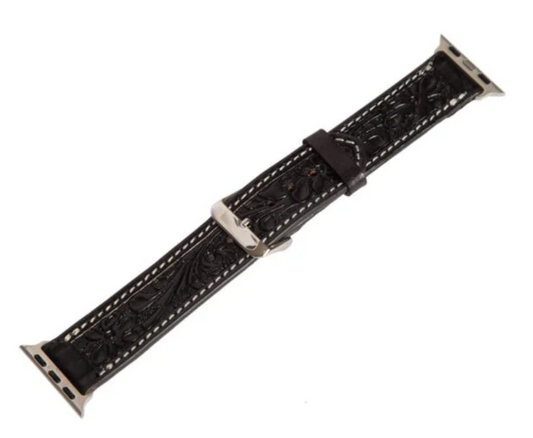 The Design Edge Tooling Leather Apple Watch Strap - Black Leather - WS100 - Watch Size 42/44/45mm