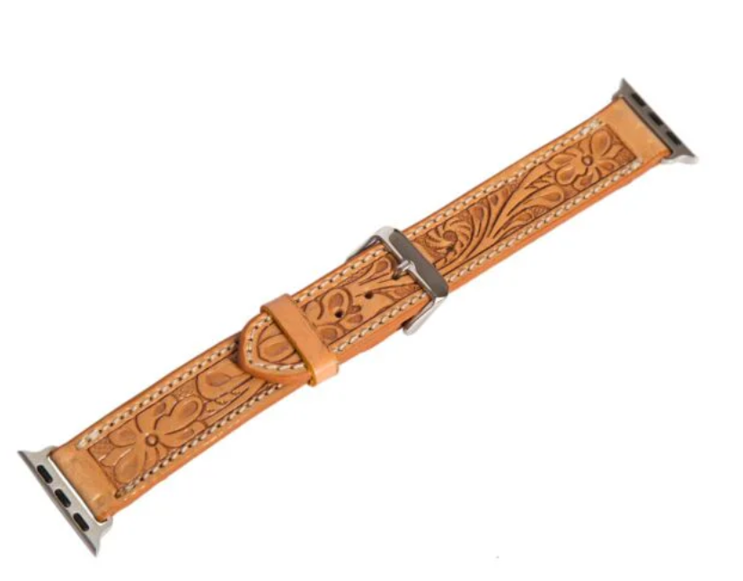 The Design Edge Tooling Leather Apple Watch Strap - Tan Leather - WS100 - Watch Size 38/40/41mm