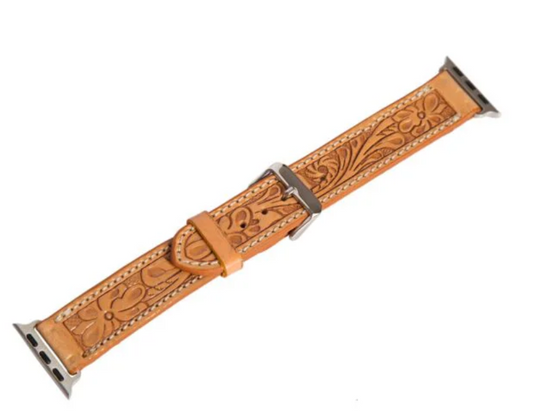 The Design Edge Tooling Leather Apple Watch Strap - Tan Leather - WS100 - Watch Size 38/40/41mm