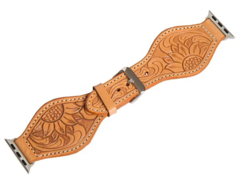 The Design Edge Rounded Leather Apple Watch Strap - Tan Leather - WS101S - Watch Size 38/40/41mm