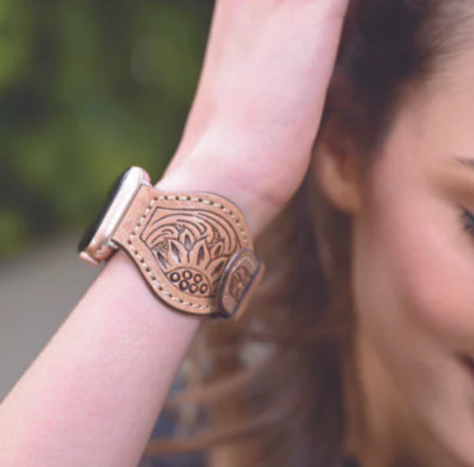 The Design Edge Rounded Leather Apple Watch Strap - Brown Leather - WS101 - Watch Size 38/40/41mm