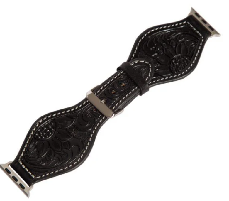 The Design Edge Rounded Leather Apple Watch Strap - Black Leather - WS101 - Watch Size 38/40/41mm