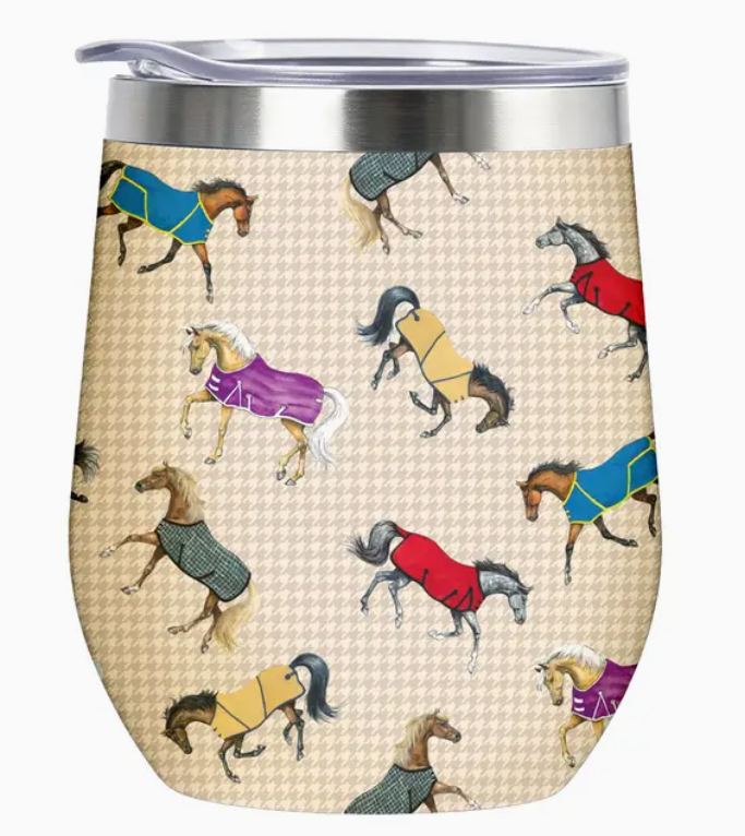 Lila Horses in Blankets 12 oz. Wine Tumbler