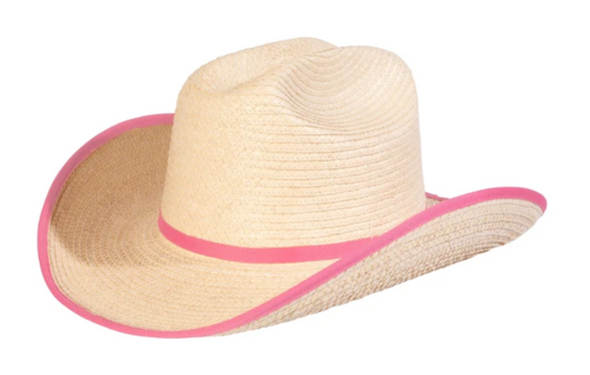 Sunbody Kids Cattleman Palm Leaf Hat - Natural/Shocking Pink - HGKC-BE-SP