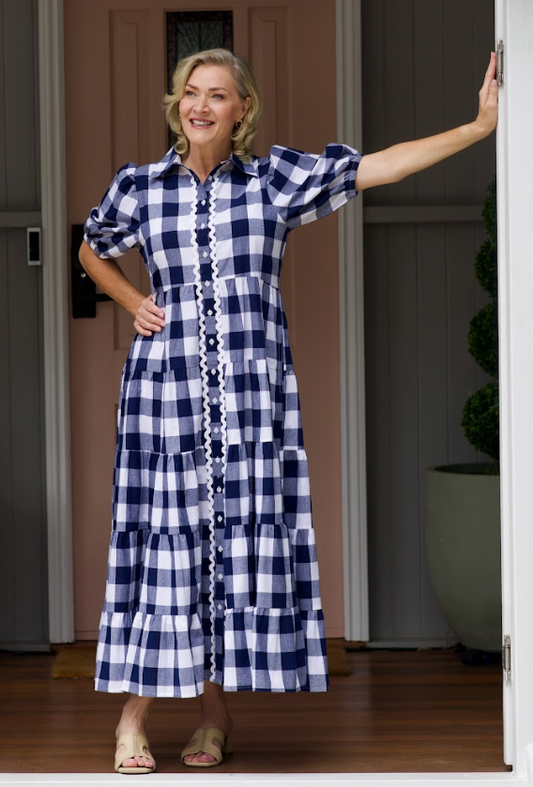 Liv & Milly Alice Navy & White Gingham Dress